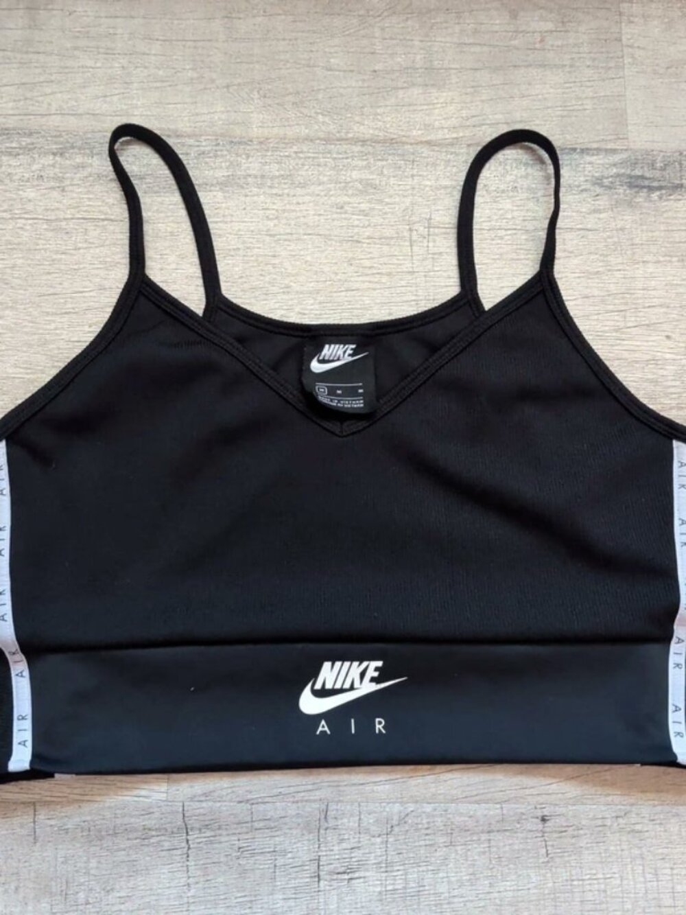 Nike Air Women's Sports Bra Crop Tank Size M Black Swoosh Workout Top
